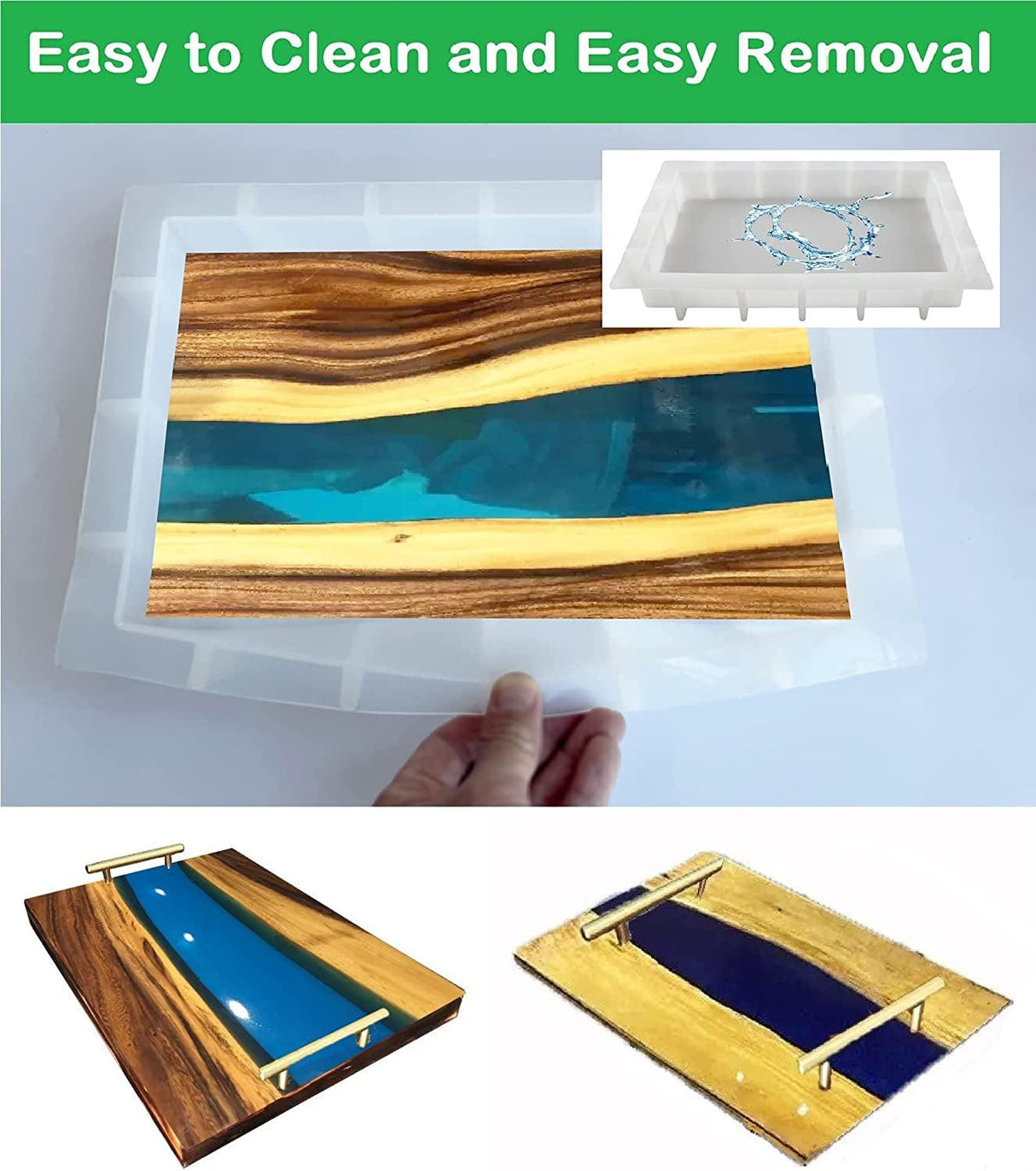 Resin Tray Molds Silicone, 13.5" Large Rectangle Deep Tray Resin Mold and 4 Piece Square Deep Coaster Molds, Silicone Tray Board Table Resin Mold & WoodArtSupply