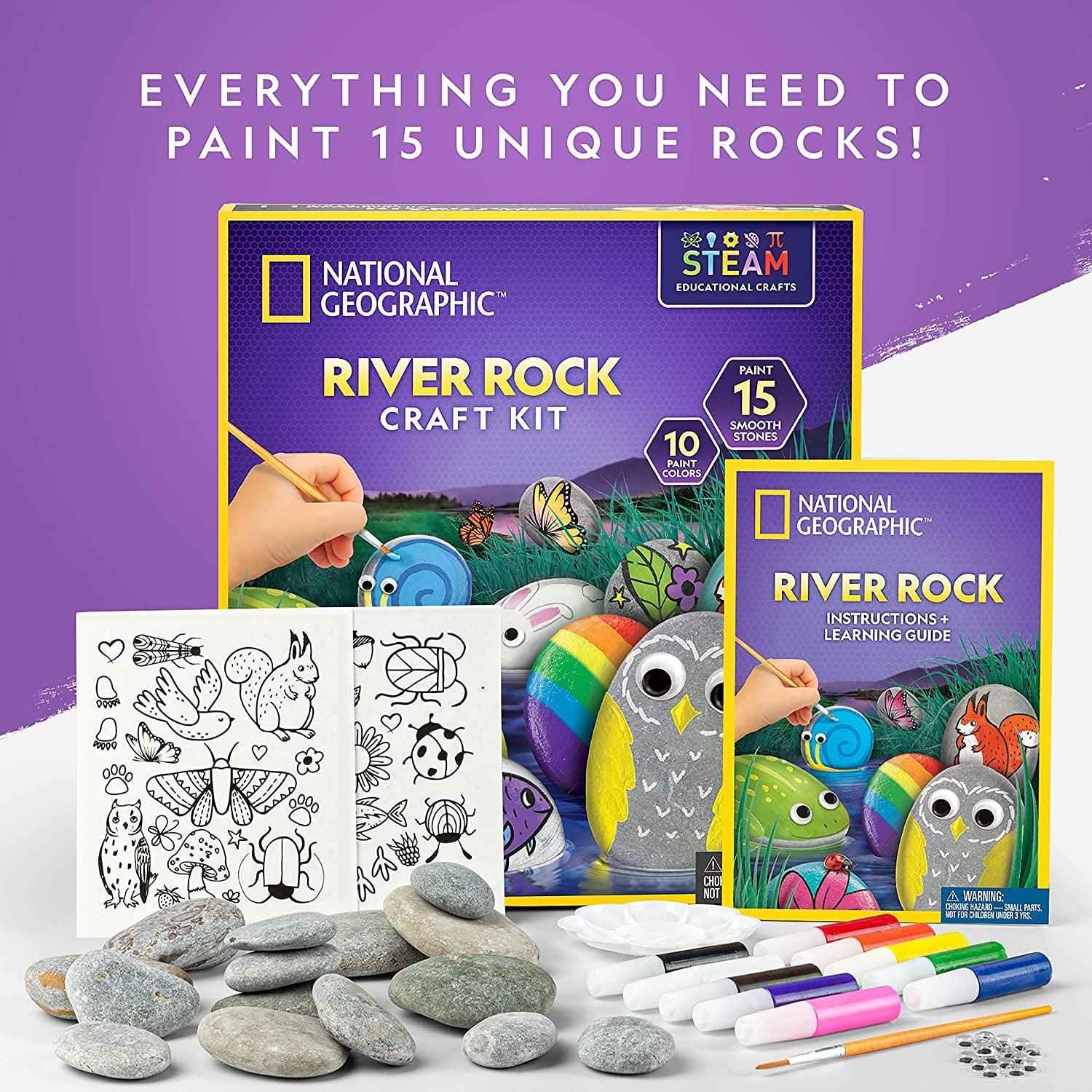 NATIONAL GEOGRAPHIC Rock Painting Kit - Arts and Crafts Kit for Kids, Paint & Decorate 15 River Rocks WoodArtSupply