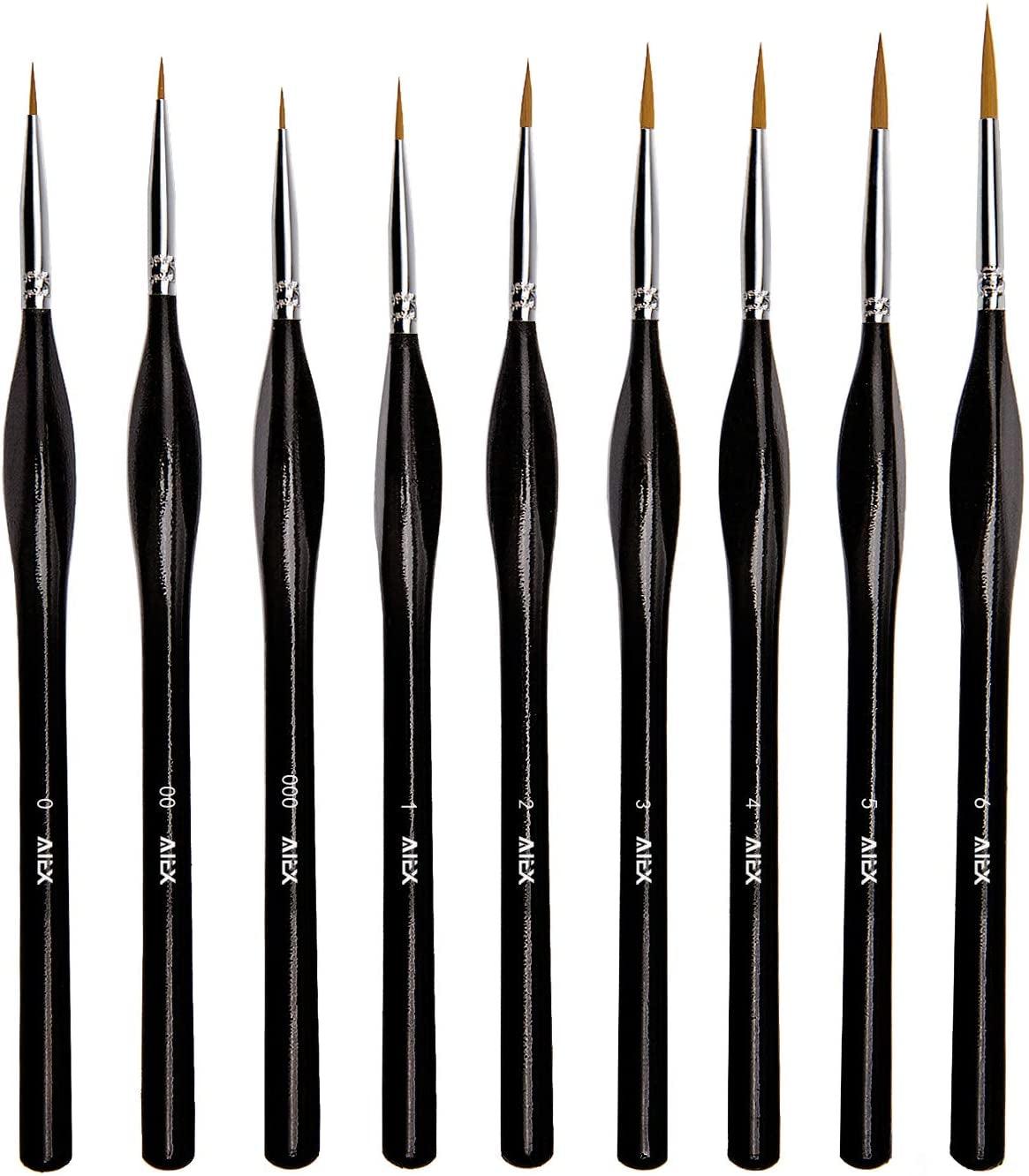 9 Pieces Fine Detail Paint Brush Miniature Mini Paints Brush Set for Acrylic, Watercolor WoodArtSupply