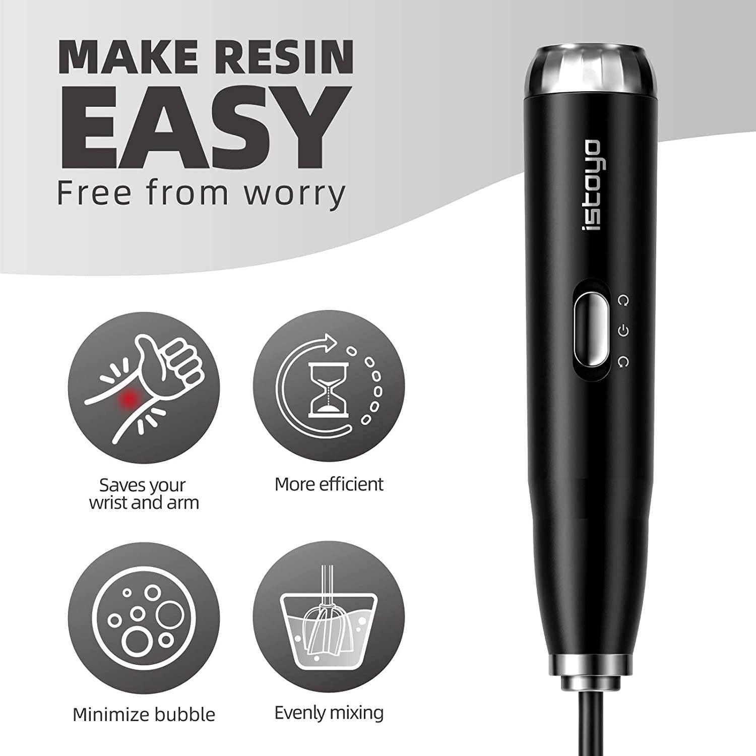 Premium Resin Mixer, Handheld Battery Epoxy Mixer for Saving Your Wrist, Epoxy Resin Mixer Pro, Resin Stirrer for Resin, Resin Molds, Silicone Molds Mixing, DIY Crafts (Included 4 Pcs Paddles) - WoodArtSupply