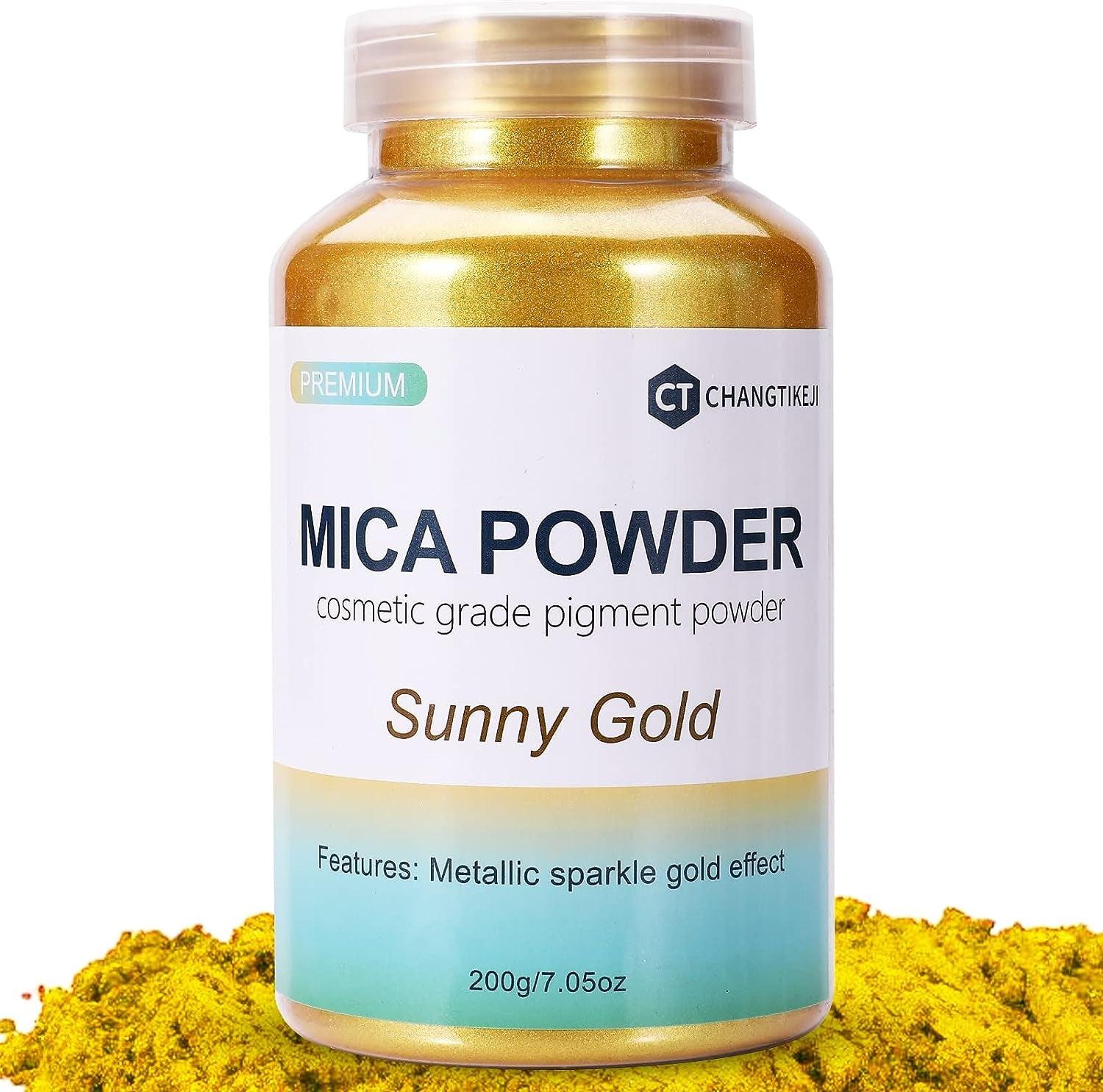 Mica Powder,7.05Oz（200G）,Sunny Gold Mica Powder Pigment for Epoxy Resin，Lip Gloss，Paint，Dye，Soap Making，Nail Polish,Candle Making,Bath Bombs(Sunny Gold) - WoodArtSupply