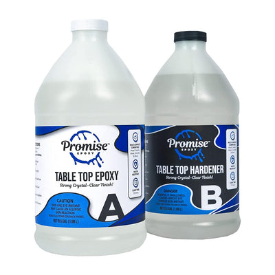 Promise Table Top 2-Part Epoxy Resin- 1 Gallon High Gloss (0.5 Gal Resin + 0.5 Gal Hardener) Transform Your DIY Projects with Crystal Clear Finish -