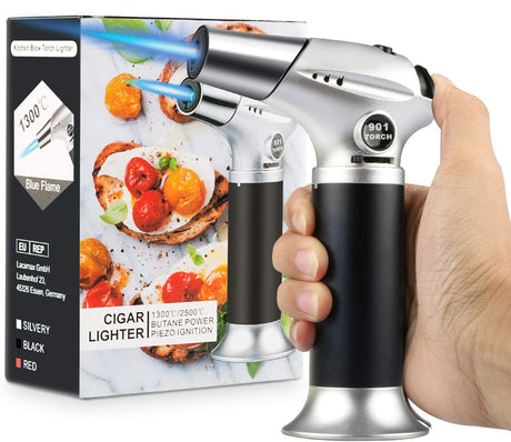 Blow Torch, Professional Kitchen Cooking Torch with Lock Adjustable Flame Refillable Mini Blow Torch Lighter for BBQ, Baking, Brulee Creme, Crafts WoodArtSupply
