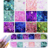 4 Boxes Holographic Nail Sequins Shapes Mixed Iridescent Nail Glitter Flakes Butterfly Hearts Star DIY Design Manicure Decorations Sets for Nail WoodArtSupply