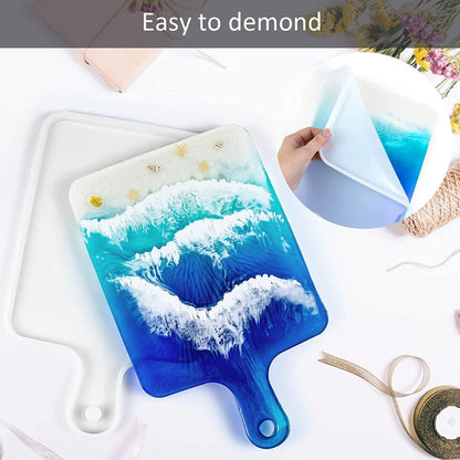 Resin Silicone Tray Molds, Casting Mold for Epoxy Resin, DIY Resin Large Serving Rectangle Cutting Board Handle for Home Decoration-Crafting Agate Geode Rolling Tray - WoodArtSupply