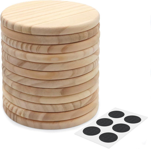 12 PCS Unfinished round Wood Coasters,  4 Inch Blank Wooden Coaster Crafts with Non-Slip Silicon Dots
