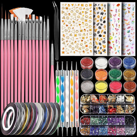 Glitter & Sticker, Nail Art Brushes for Beginners Nail Dotting Tool WoodArtSupply
