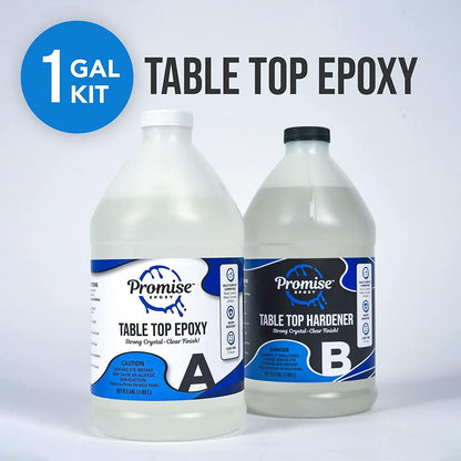 Promise Table Top 2-Part Epoxy Resin- 1 Gallon High Gloss (0.5 Gal Resin + 0.5 Gal Hardener) Transform Your DIY Projects with Crystal Clear Finish - Ideal for Bar Tables, Tabletops, Countertops & More - WoodArtSupply