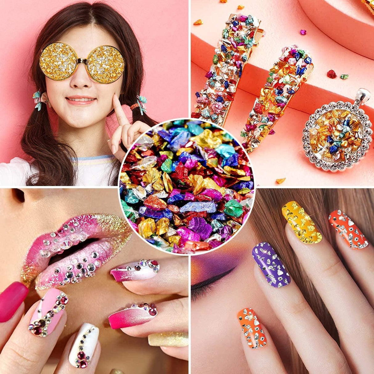 12 Box Crushed Glass Craft Glitter Fine for Resin Art, Small Broken Glass Pieces Irregular Metallic Crystal Chips Chunky Flakes Sequins for Nail Arts WoodArtSupply