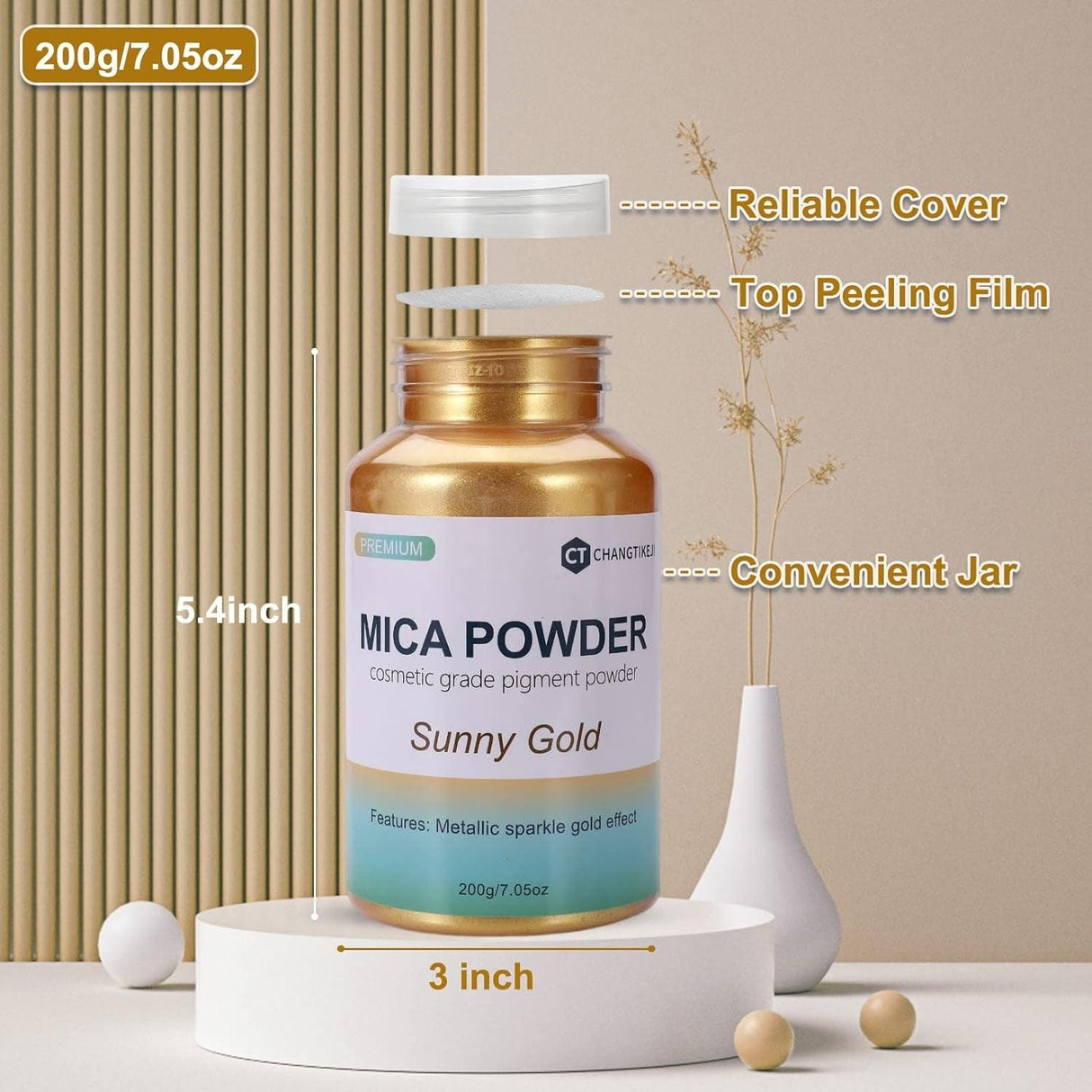 Mica Powder,7.05Oz（200G）,Sunny Gold Mica Powder Pigment for Epoxy Resin，Lip Gloss，Paint，Dye，Soap Making，Nail Polish,Candle Making,Bath Bombs(Sunny WoodArtSupply
