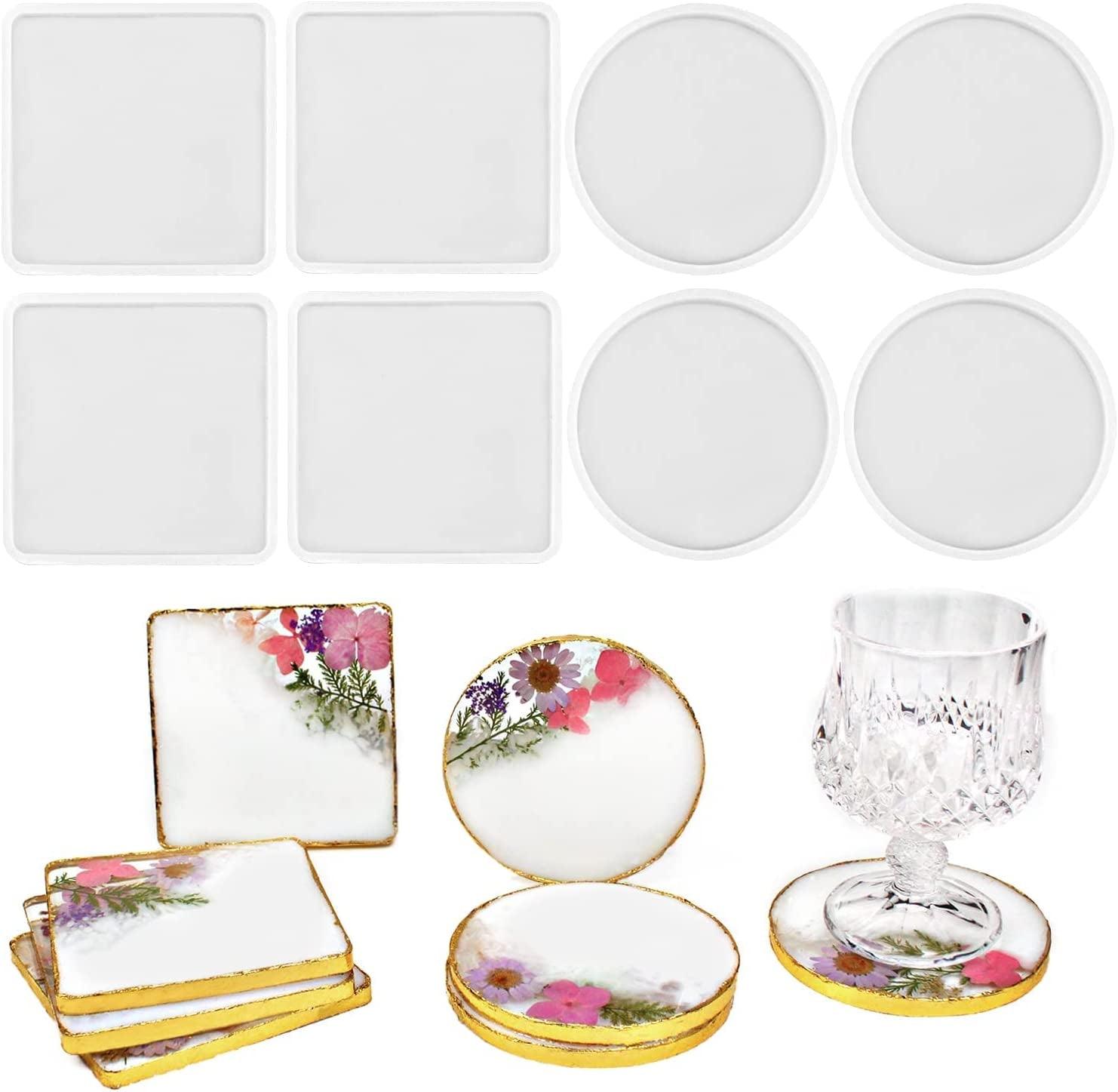 4 PCS Thickened Coaster Resin Molds, Coaster Silicone Molds for