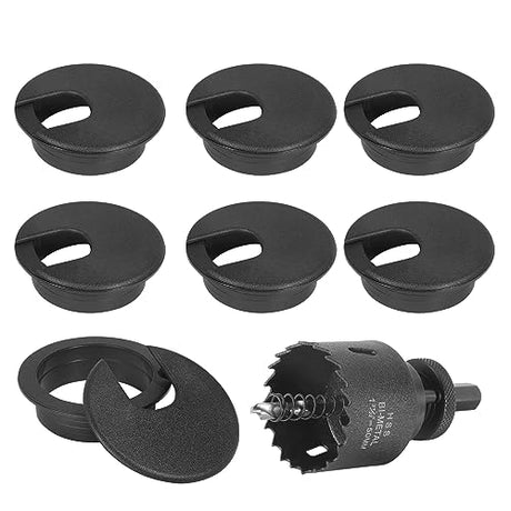 2" Black Desk Grommet with Bi-Metal Hole Saw, JTemgle Plastic Cable Hole Cover Computer Table Cord Wire Organizer Caps, Desktop Cord Management for JTemgle