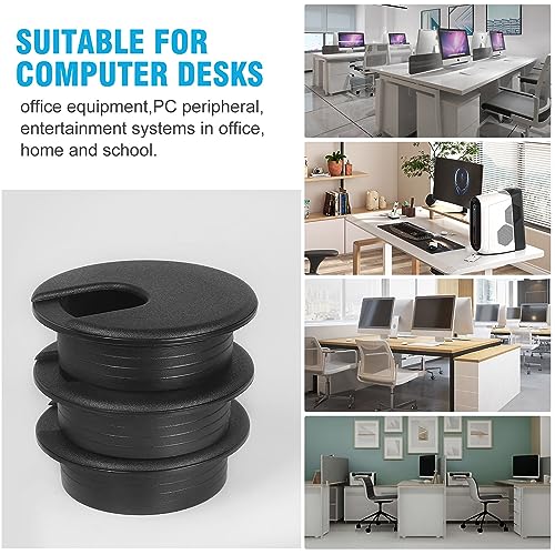 2" Black Desk Grommet with Bi-Metal Hole Saw, JTemgle Plastic Cable Hole Cover Computer Table Cord Wire Organizer Caps, Desktop Cord Management for JTemgle
