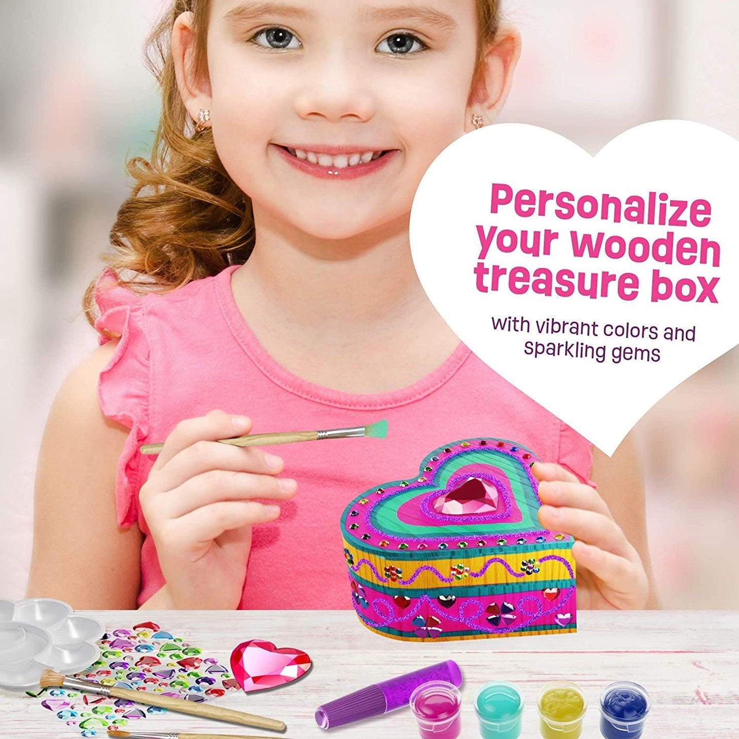 Paint Your Own Wooden Kids Heart Treasure Box Kit - Art Kits for Toddler Girl - Arts and Craft - WoodArtSupply