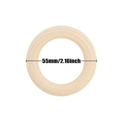 50 PCS Unfinished Wooden Rings for Crafts, Natural Wood Rings for DIY Without Paint, Wooden Rings for Macrame, Jewelry Making 55mm/2.2inch HANWER