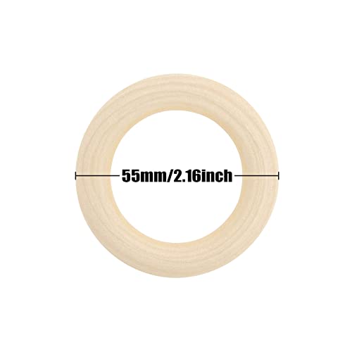 30PCS Natural Wooden Rings for Macrame, Unfinished Wood Rings for Jewelry Making, Circle Pendant Connectors 55mm/2.2inch