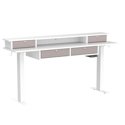 FEZIBO Sturdy Height Adjustable Electric Standing Desk with Drawers, 55 x 24 Inch Stand Up Table with Large Storage Shelf, Sit Stand Desk, White Top