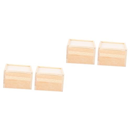 Abaodam 4 Pcs Wooden Storage Box Unfinished Square Jewelry Container Bracelet Stand Ring Holder Wood Crafts Basket Storage Bins Wooden Stand Souvenir Abaodam