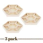 Hammont Hexagon Sectional Wooden Trays - 3 Pack - 8.5”x8.5”x1” - Eco Friendly Decorative Wooden Tray for Dry Fruits & Candies | Organic Wooden Tray Hammont