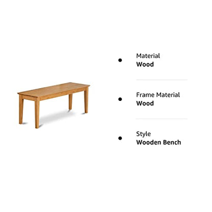 East West Furniture CAB-OAK-W Dining Room Bench with Wood Seat, 51x15x18 Inch