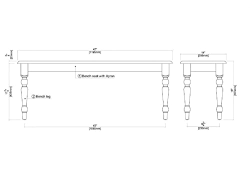 Boraam Farmhouse Bench, White/Natural 14 x 48 x 18 Boraam