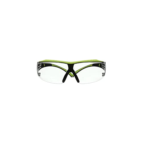 3M Safety Glasses, SecureFit 400X, ANSI Z87, Anti-Fog Anti-Scratch Clear Lens, Green and Black Frame, Brow Guard, Lightweight, Soft Nose Bridge and 3M SecureFit