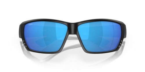 Costa Del Mar Men's Tuna Alley Polarized Rectangular Sunglasses, Matte Black/Grey Blue Mirrored Polarized-580G, 62 mm