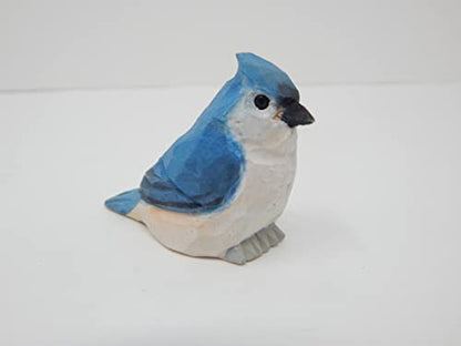 Selsela Tufted Titmouse Bird Wood Figurine Statue Blue Jay Sculpture Ornament Decor Miniature Art Carve Small Animal - WoodArtSupply