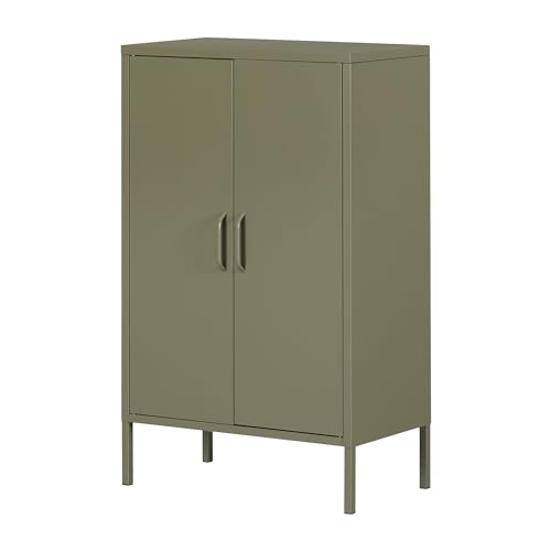 South Shore Crea Metal 2-Door Accent Cabinet, Olive Green - WoodArtSupply