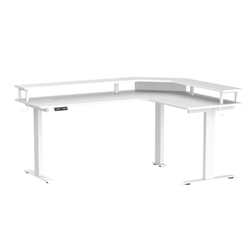 FEZIBO 63" Triple Motor L Shaped Standing Desk with LED Strip & Power Outlets, Height Adjustable Stand up Corner Gaming Desk with Ergonomic Monitor FEZIBO