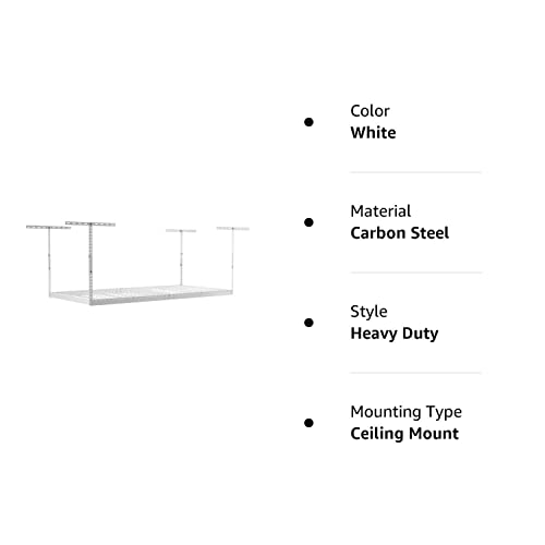 SafeRacks 4x8 Overhead Garage Storage Rack Heavy Duty - White (18"-33") - Holds 600 lb SafeRacks