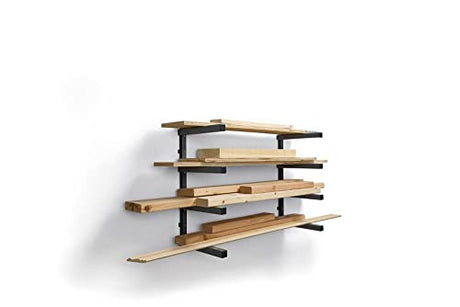 BORA Wood Organizer and Lumber Storage Metal Rack with 4-level Wall Mount - Indoor and Outdoor Use, Black & Gray - PBR-004B Bora