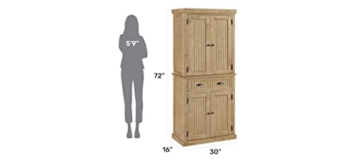 Homestyles Nantucket Storage Cabinet Kitchen Pantry with Drawers and Adjustable Shelves, 71.5 Inch Height, Natural Brown Maple Finish homestyles