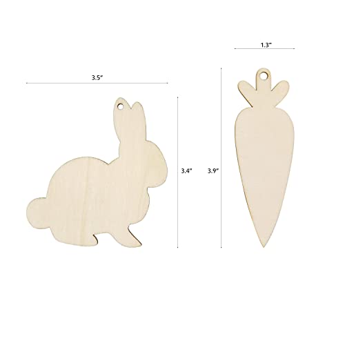 32 Pack Wood Easter Bunny & Carrot Cutouts Unfinished Wooden Easter Bunny & Carrot Hanging Ornaments DIY Easter Bunny & Carrot Craft Gift Tags for