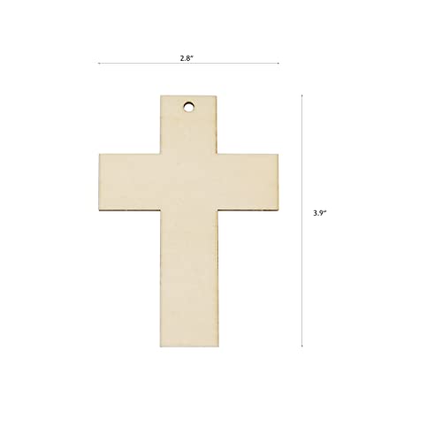 24 Pack Wooden Cross Cutouts Wood Craft Cross Tags Small Cross Ornaments Unfinished Blank Cross Hanging with Hole for Wedding Birthday Easter