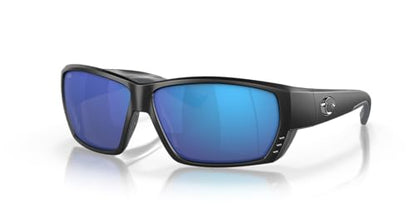 Costa Del Mar Men's Tuna Alley Polarized Rectangular Sunglasses, Matte Black/Grey Blue Mirrored Polarized-580G, 62 mm