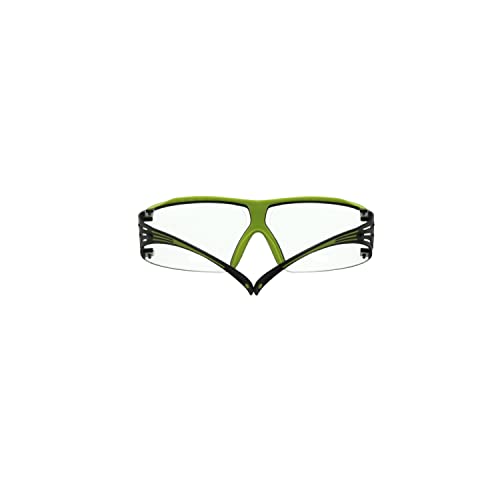 3M Safety Glasses, SecureFit 400X, ANSI Z87, Anti-Fog Anti-Scratch Clear Lens, Green and Black Frame, Brow Guard, Lightweight, Soft Nose Bridge and