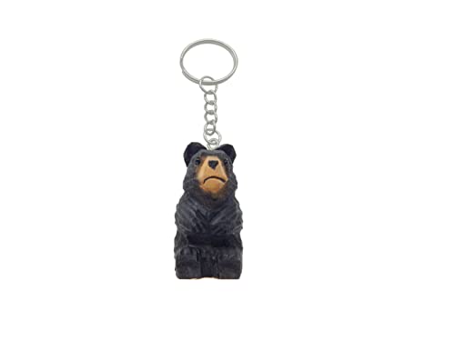 Selsela Black Bear Keychain Ring Clip Charm Miniature Wood Mini Figurine Small Animal Selsela