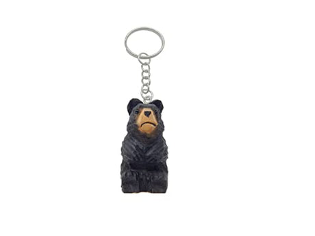 Selsela Black Bear Keychain Ring Clip Charm Miniature Wood Mini Figurine Small Animal Selsela