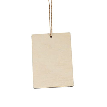 20Pcs Unfinished Wooden Tags Wood Pieces Rectangle Blank Tags with Hole and Twine for Craft Projects, Hanging Decorations, Wine Bottles, Painting,