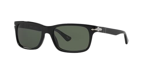 Persol PO3048S Rectangular Sunglasses, Black/Green, 55 mm Persol