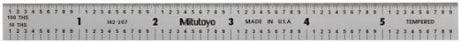 Mitutoyo 182-207, Steel Rule, 6" X 150mm, (1/10, 1/100", 1mm, 1/2mm), 1/64" Thick X 1/2" Wide, Satin Chrome Finish Tempered Stainless Steel Mitutoyo