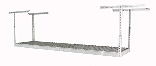 SafeRacks – 2x8 Overhead Garage Storage Rack - Height Adjustable Steel Overhead Storage Rack - 400 Pound Weight Capacity (White, 18"-33") - WoodArtSupply