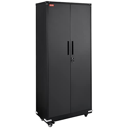 VEVOR Metal Storage Cabinet with Wheels, 75'' Locking Steel Storage Cabinet with 2 Magnetic Doors and 4 Adjustable Shelves for Office, Garage, Home VEVOR