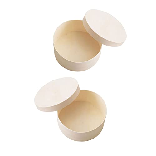 VOSAREA 2 Pcs Wooden Keepsake Box Plain Wooden Boxes Wooden Craft Box Unfinished Keepsake Box Wooden Storage Container Small Gift Box Round Wood Case VOSAREA