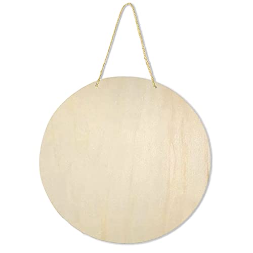 YRONTY 1Pcs 12Inch Unfinished Wood Circles with Hanger Rope, 0.1Inch Thick Blank Wood Rounds Slices Wood Circles for Crafts, Door Hangers, Painting, YRONTY