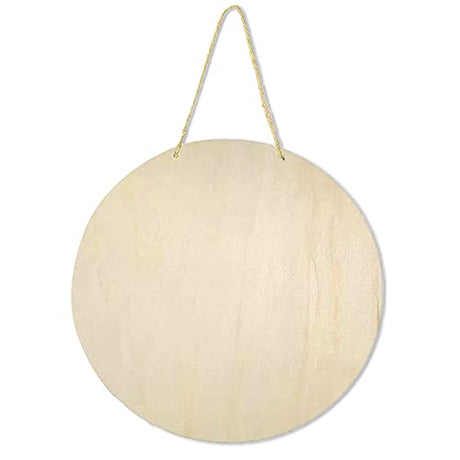 YRONTY 1Pcs 12Inch Unfinished Wood Circles with Hanger Rope, 0.1Inch Thick Blank Wood Rounds Slices Wood Circles for Crafts, Door Hangers, Painting, YRONTY
