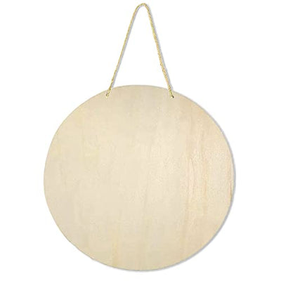 YRONTY 1Pcs 12Inch Unfinished Wood Circles with Hanger Rope, 0.1Inch Thick Blank Wood Rounds Slices Wood Circles for Crafts, Door Hangers, Painting,