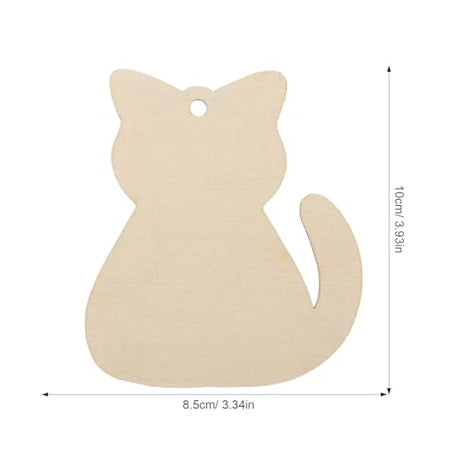 Tofficu 40pcs Unfinished Wooden Cat Cutout DIY Ornaments Paintable Blank Wood Cat Slices Gift Tag with Hole for Pets Themed Birthday Christmas Tofficu