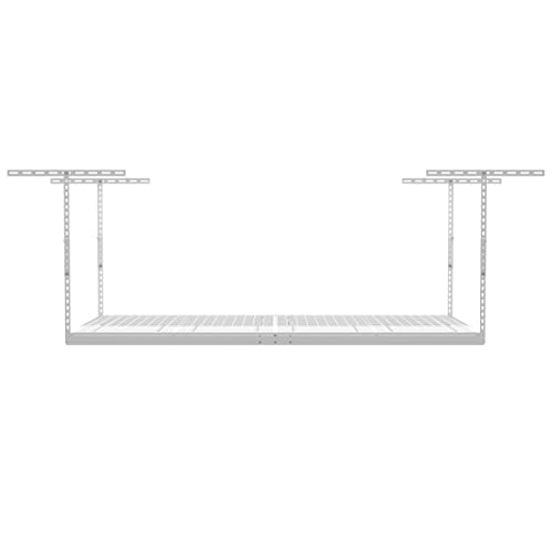 SafeRacks 4x8 Overhead Garage Storage Rack Heavy Duty - White (18"-33") - Holds 600 lb - WoodArtSupply